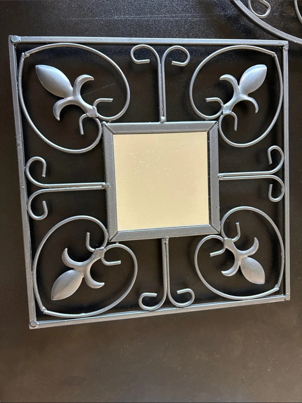 Decorative Gray Wall Mirror Set - 3-Piece Metal Fleur Design